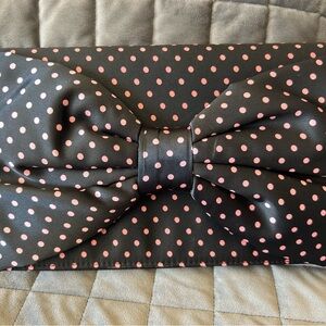 Betsey Johnson Black Clutch with Pink Polka Dots and Bow
